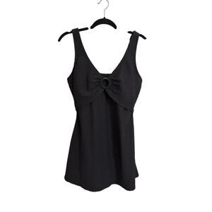 Lands' End Swim Dress Womens Large Black SlenderSuit V-Neck Tummy Control